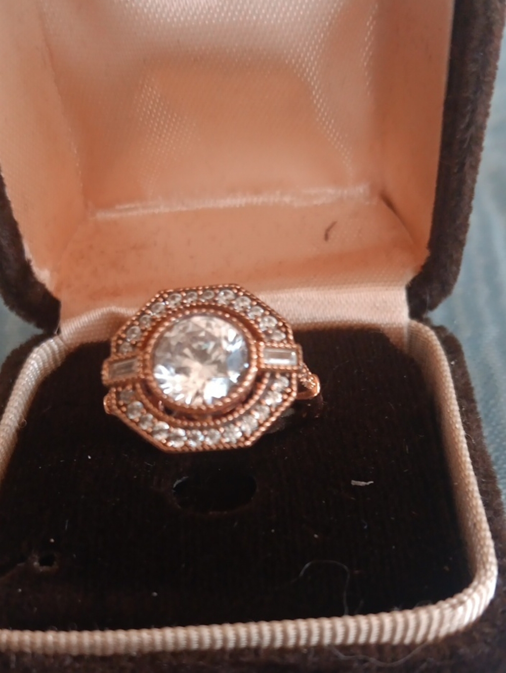 Rose Gold Halo Cocktail Ring with Clear Center Stone